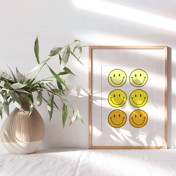 Retro style Smiley Face Art - Yellow Wall Decor - College Dorm Room Decor - Teen Kids Room Decor - Trendy Preppy Room Decor Aesthetic - Funky Wall Art - Cute Little Girls Bedroom Decor - Happy Decor