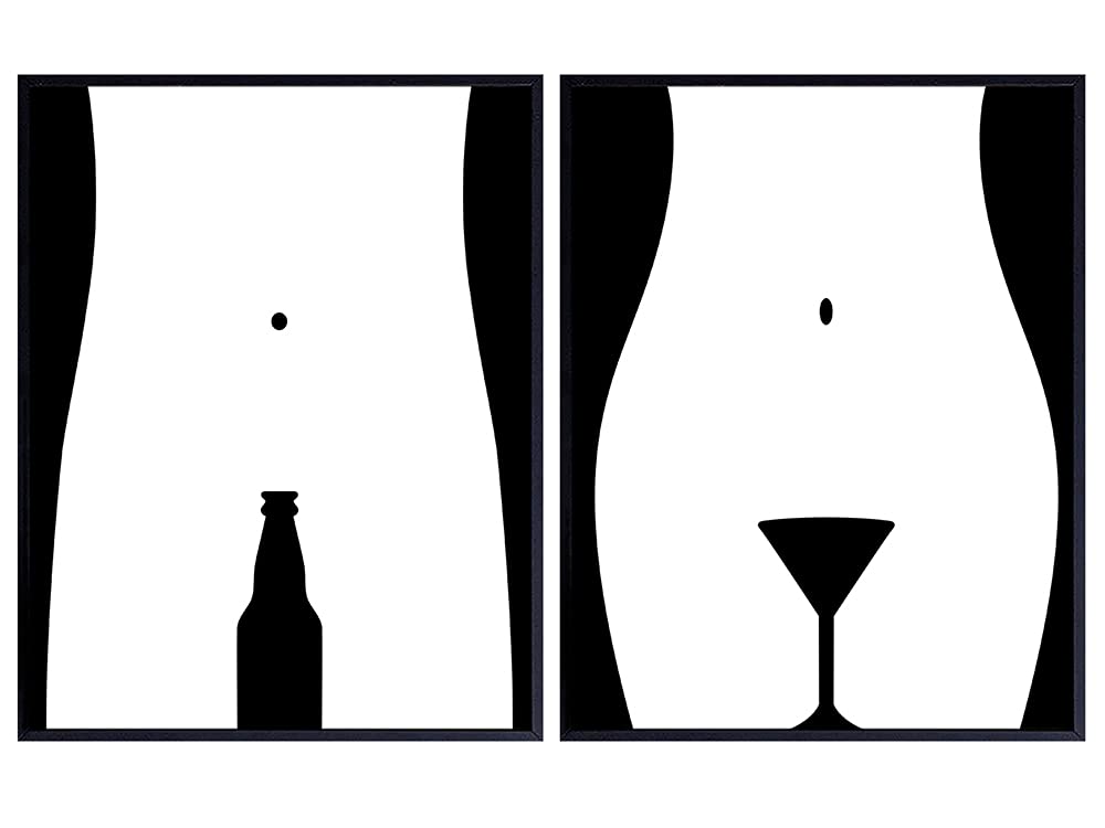 Bathroom, Restroom, Kitchen or Bar Wall Decor Set - 8x10 Funny Wine, Beer, Male, Female, Men, Women, Ladies Room Art Signs - Unique Decoration for Cafe, Restaurant, Home Bath - Unframed Poster Print