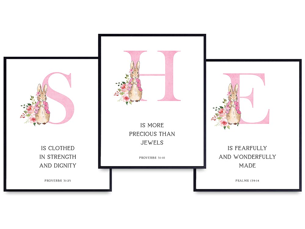 Proverbs 31 - Christian Baby Girl Room Decor - Religious Nursery Decor - Scripture Wall Art - Fearfully and Wonderfully Made - Bible Verses Wall Decor - Pink Baby Girl Wall Art - Baby Shower Gifts