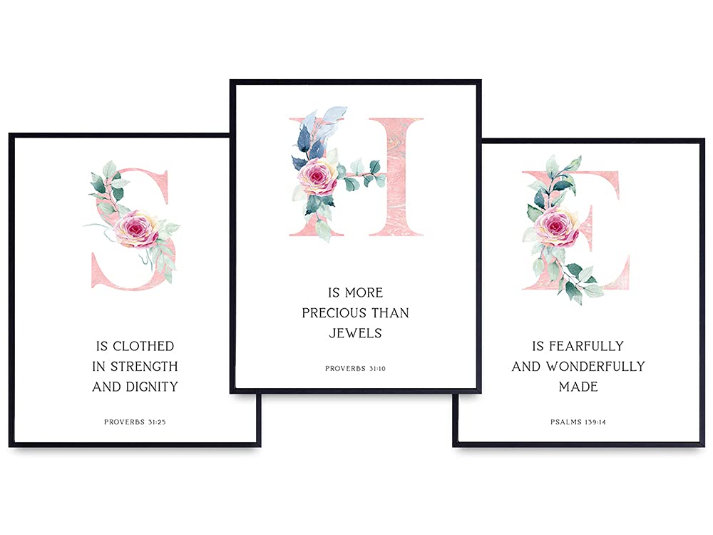 Religious Art &amp; Wall Decor - She Is Clothed With Strength And Dignity - Fearfully And Wonderfully Made - She Is More Precious Than Jewels - Proverbs 31 -Psalm 139 Wall Art - Christian Gifts for Women