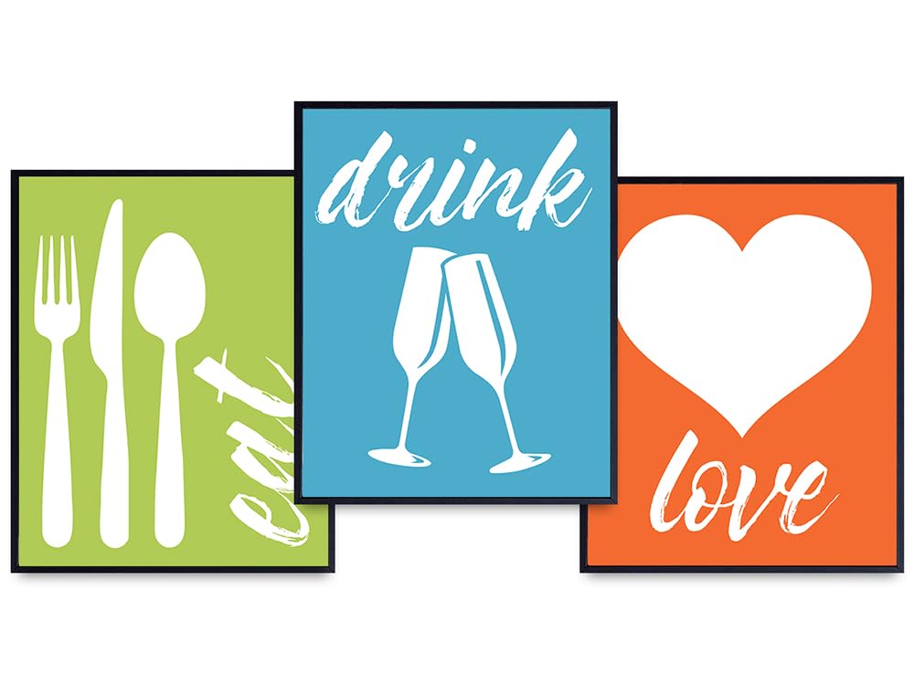 Eat Drink Love Kitchen Decor - Dining Room Wall Art Decor - Cafe Kitchen Decor - Cute Original Unique Home Decoration or Housewarming Gift - 8x10 Modern Green Blue Orange Poster Print