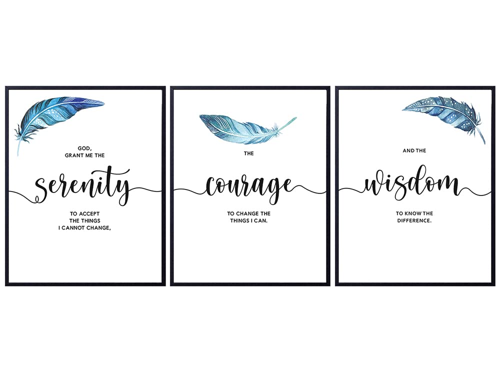 Alcoholics Anonymous Serenity Prayer Wall Decor - Twelve Steps and Twelve Traditions Wall Art - AA Anniversary Sobriety Gifts - 12 Steps Art Prints Decorations Set - Feather Wall Decor