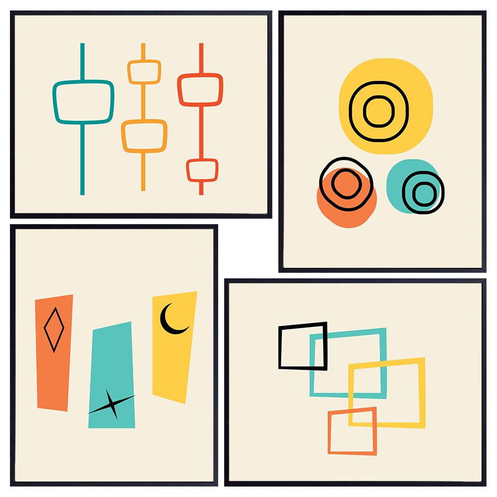 Mid Century Modern Wall Decor Set - Abstract art Geometric Wall Decor - Vintage Retro Gallery Wall Art - Minimalist Line art Home Decor - Bedroom, Living Room, Kitchen Decorations - Mid-century modern