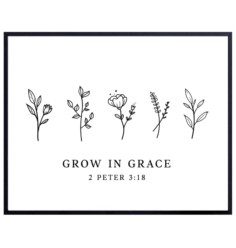 Bible Verse Farmhouse Wall Art - Botanical Wall Decor Christian Gifts for Women - Religious Bible Verses Scripture Wall Decor - Psalm, Prayer, Blessing, Faith Boho-chic Line art - God, Jesus Poster