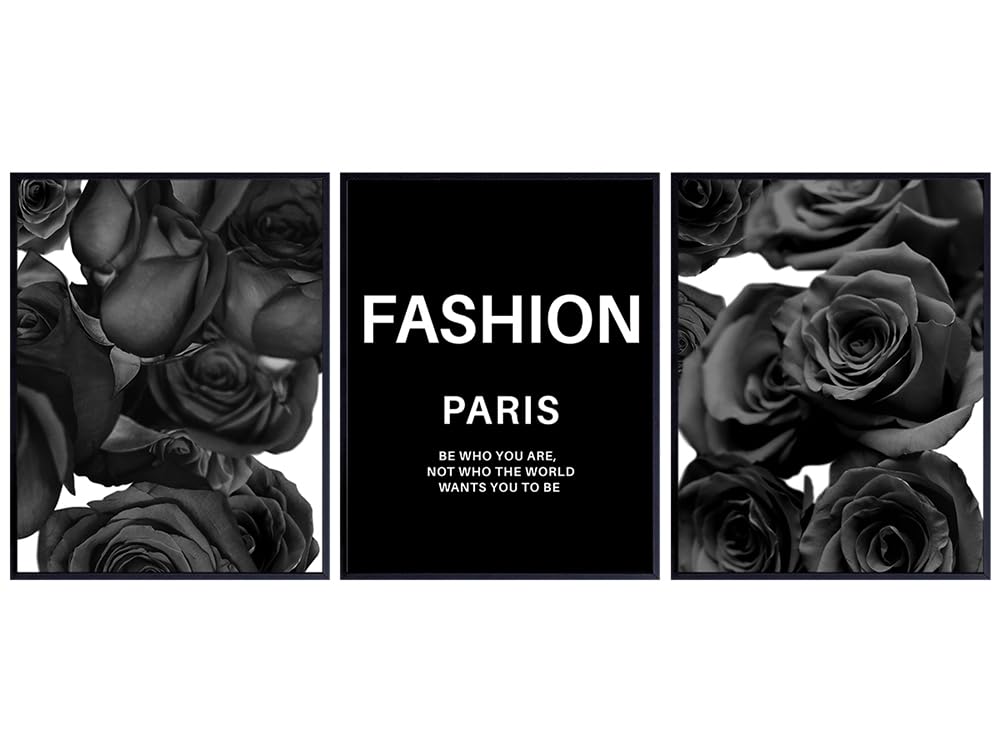 Glam Fashion Positive. Quote Art 11x14 - Designer Wall Decor for Women - Classy Couture Design Home Decor - Bedroom Living Room Bathroom - Luxury Gift for Fashionista - Black and White Roses Wall Art