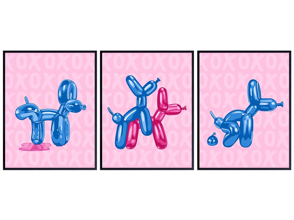 Aesthetic College Dorm Room Decor 11x14 - funny Bathroom set, Cute Bathroom Wall Art - Modern art Funky Bedroom Decor - Light Blue and Pink Preppy Balloon Dog Pop art - Girls Trendy Wall Decor