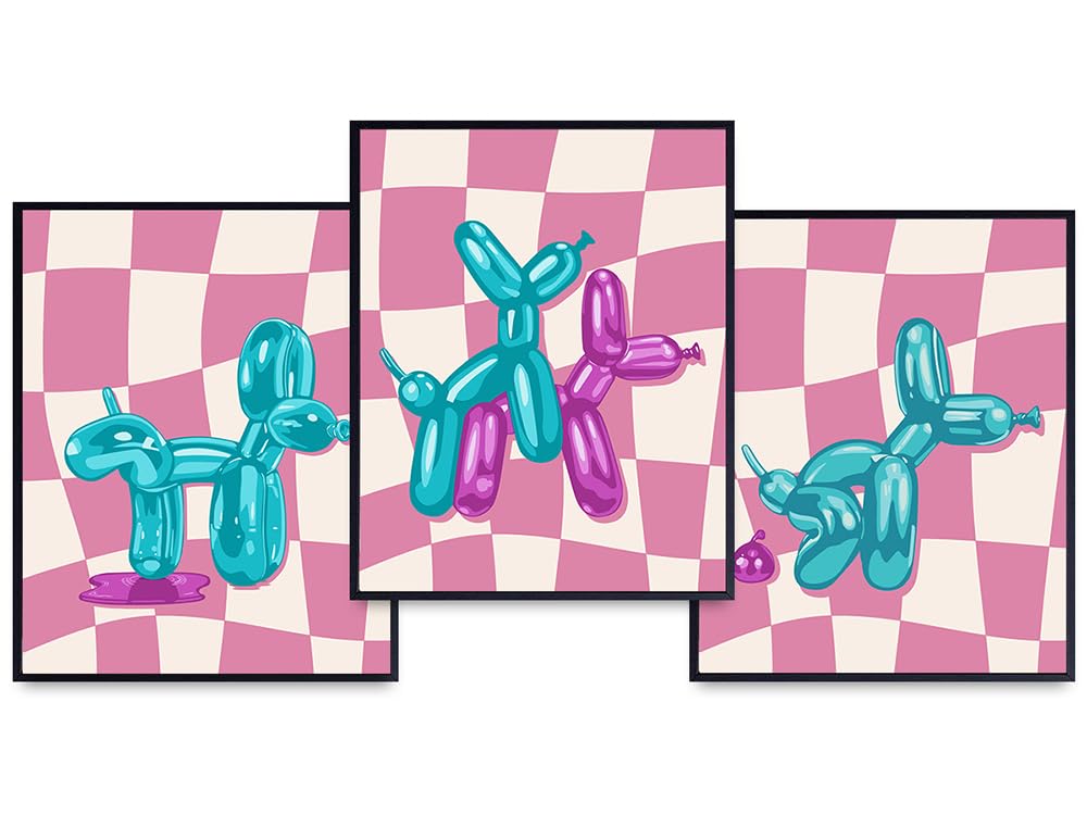 Teal Bathroom Decor Wall Art - Cute Purple Pink Bathroom Accessories - funny Bathroom Signs - Preppy Trendy Balloon Dog Retro style Pop art small Room Decorations - Dorm Bedroom Living room Home Decor