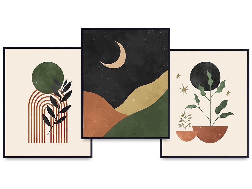Cute Aesthetic Room Decor - Olive Green Mid Century Modern Wall Decor - Abstract Wall Art - Boho Living room Wall Collage - Modern Gallery Wall Decor - Minimalist Wall Decor - Contemporary Wall Art