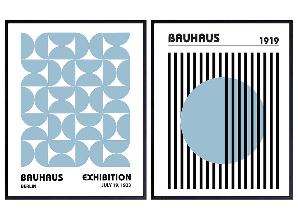 Blue Mid-century modern Wall Decor - Vintage Retro Aesthetic Room Decor - Bauhaus Gallery Wall Art Collage - Geometric Shapes Minimalist Living room Pictures - Contemporary Abstract Modern art