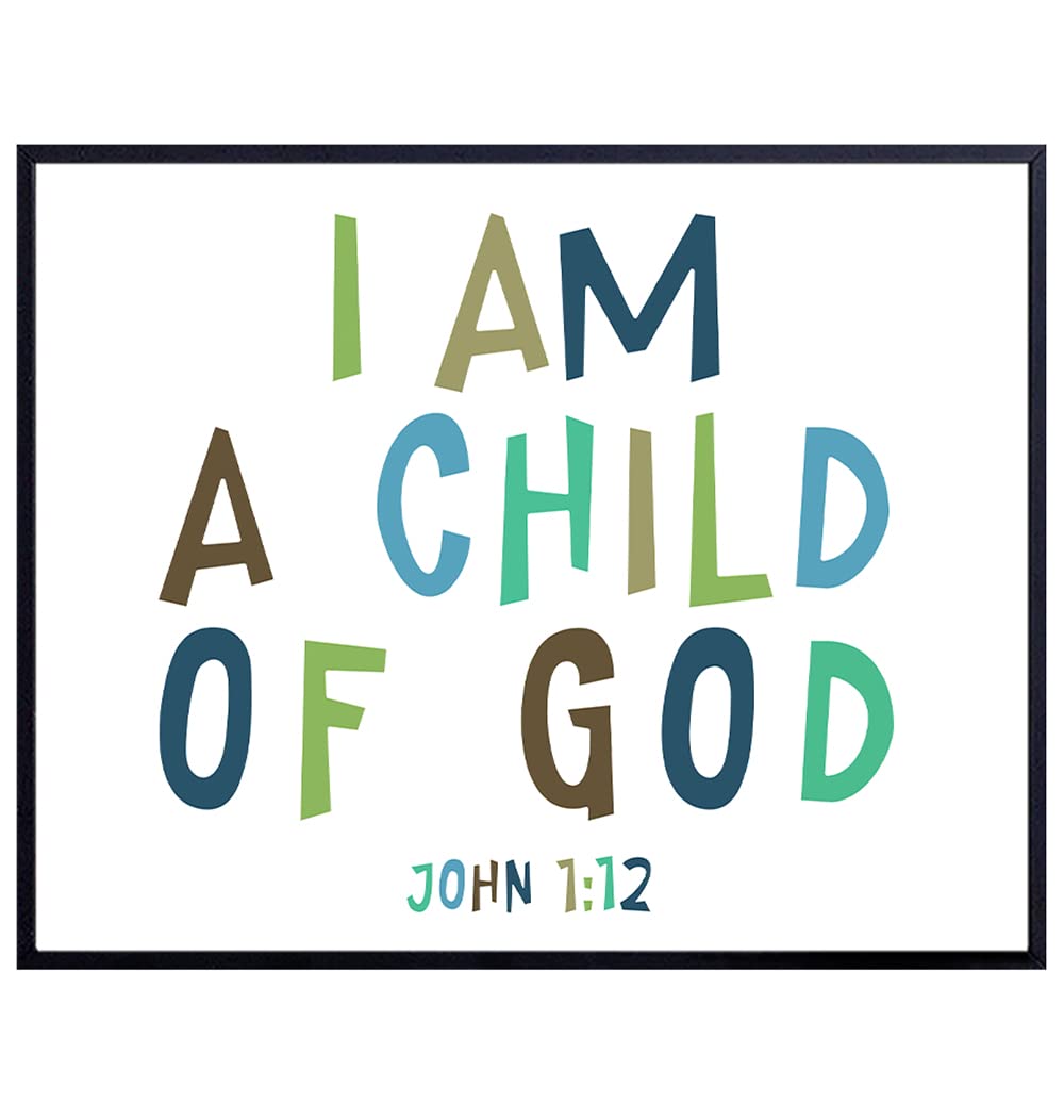 I Am A Child Of God - Christian Wall Art for Boys Bedroom, Toddler Baby Boy Room Decor - Boys Nursery Decor - Scripture Wall Decor - Bible Verse Wall Art - Religious Gifts for Kids - Little Boys Room