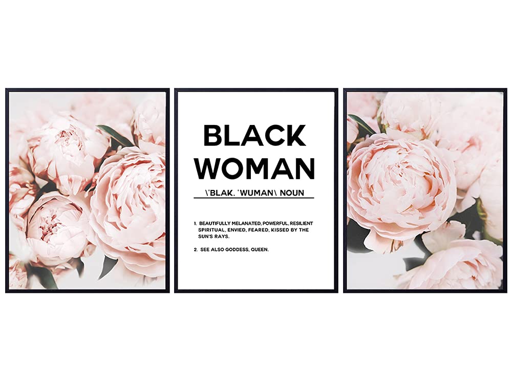 African American Women - Pink Peonies Wall Art - Black Woman Decor - Positive Quotes - Uplifting Inspirational Posters - Encouragement Gifts for Black Girls, Teens - Black Culture - Afro Wall Art