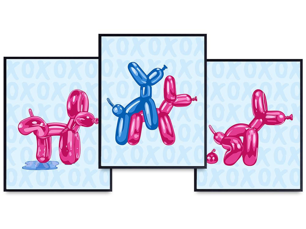 funny Modern Bathroom Wall Art - Trendy Preppy Room Decor - Pop art Small Bathroom Wall Decor Aesthetic - Cute Bathroom Decor for Women - Balloon Dog Pink Blue Bathroom Accessories - Bathroom Pictures
