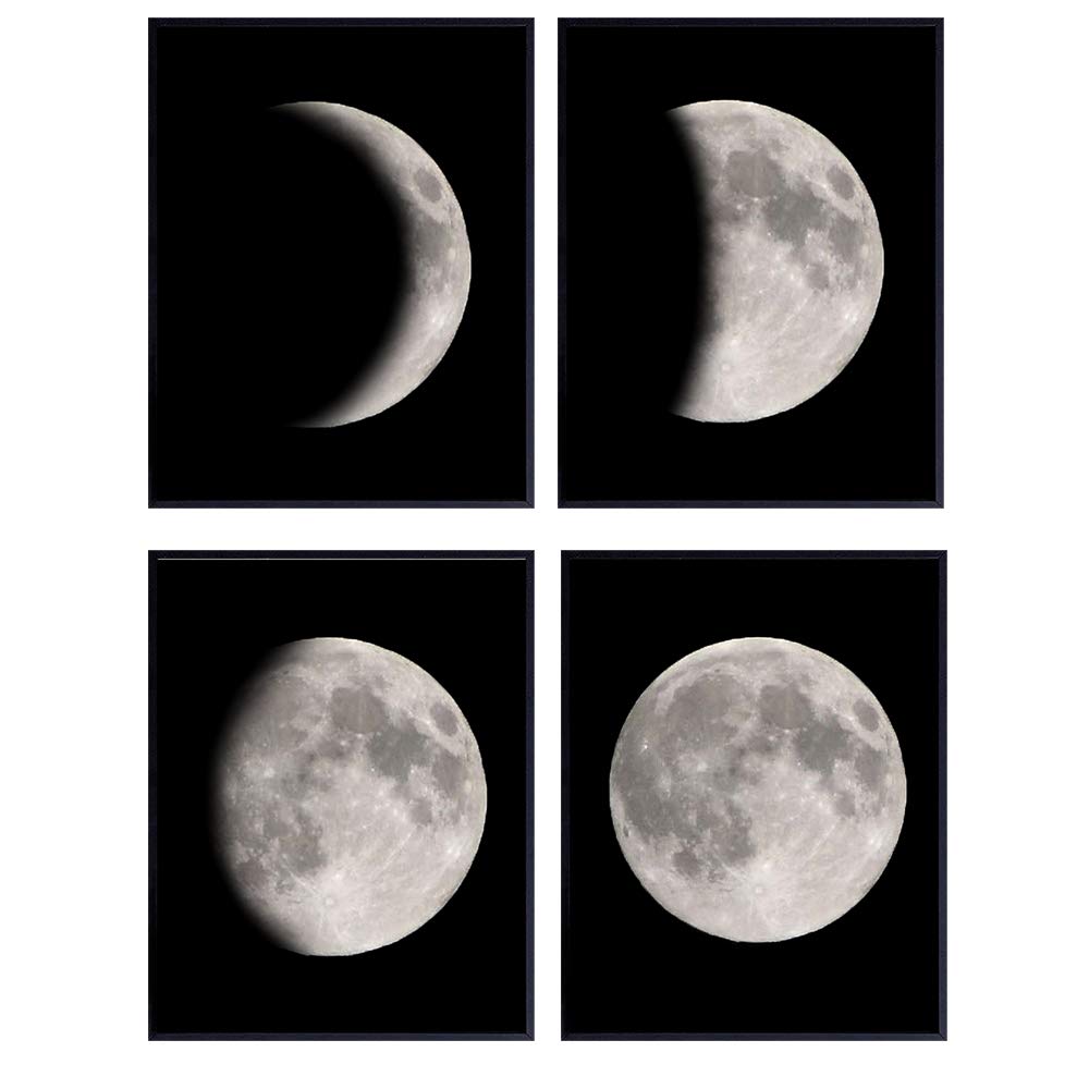 Moon Phases Wall Art Prints - Set of Four (8x10) Unframed Photos - Perfect Easy Gift and Great For Home Decor - Set of 4
