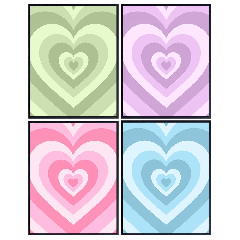 Love Wall Decor - Heart Wall Decor - Blue Purple Pink Green Pastel Colors 70s Pop art Minimalist Modern art Preppy Trendy Dorm Bedroom Room Decor - Boy Girl Baby Nursery Decor - Aesthetic Wall Art