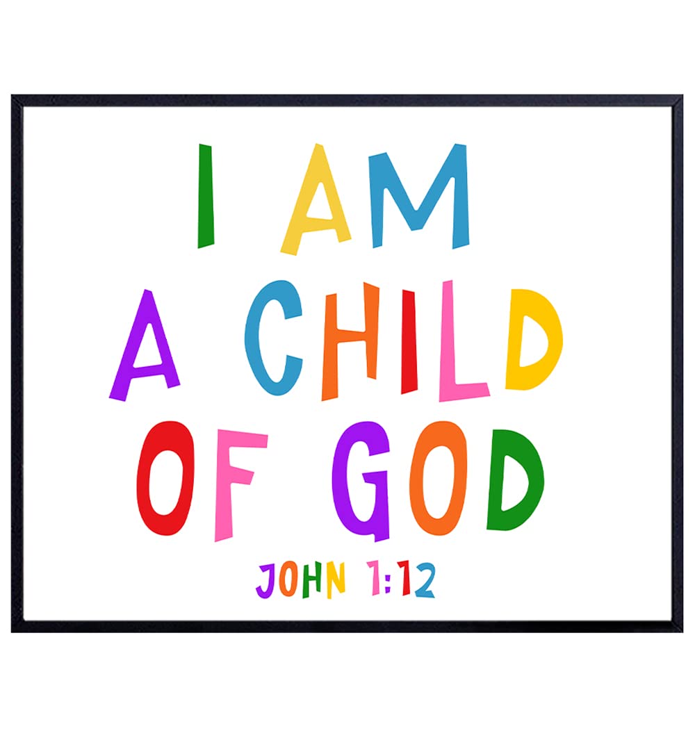Scripture Bible Verse Wall Decor - Christian Wall Art for Kids Room, Boys, Girls Bedroom, Church Bible Study, Sunday School - Religious Gifts for Children - Inspirational Child of God Poster Print