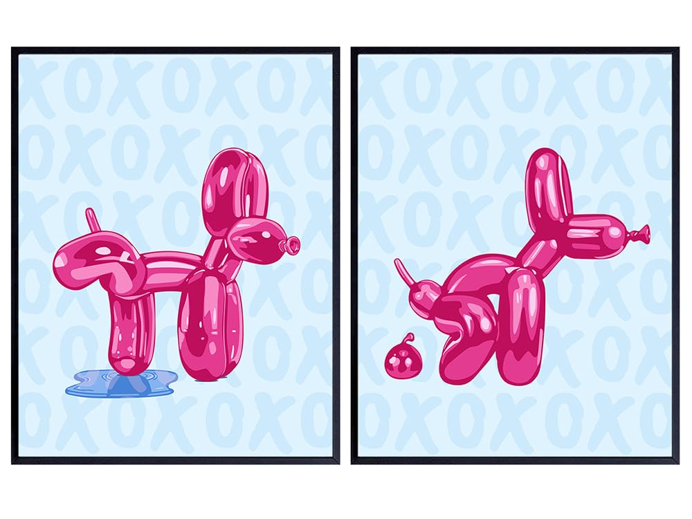 Funky Preppy Modern Bathroom Decorations 11 x 14 - Aesthetic Trendy Pink Blue Bathroom Accessories - Cute funny Bathroom Wall Art &amp; Decor Set for Men Women - Modern art, pop Art, Boys Bathroom Decor