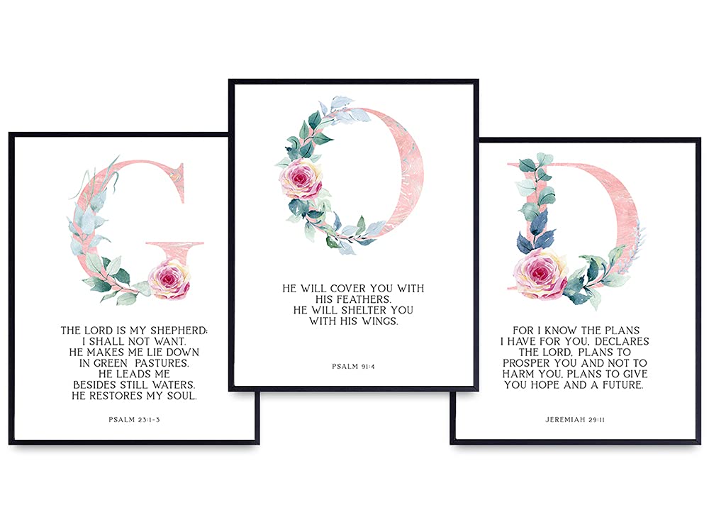 Religious Wall Art &amp; Decor - Psalm 23 - Psalm 91 - Jeremiah 29 11 Wall Art Spiritual Christian Gifts for Women - Inspirational Bible Verses Wall Decor - Holy Scriptures Wall Art - Catholic Gifts