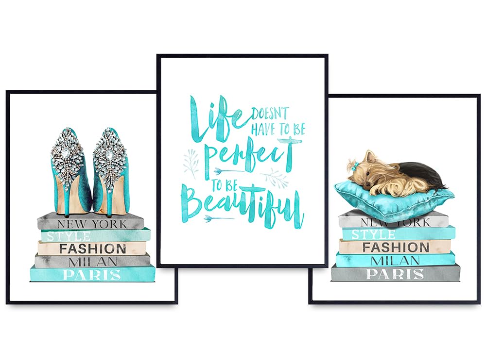 Designer Fashion Motivational poster - Blue Luxury Haute couture Inspiration Saying Wall Art &amp; Decor for Women Fashionista - Bedroom Living room Home Decor - Positive Quote Dog Art UNFRAMED 8X10
