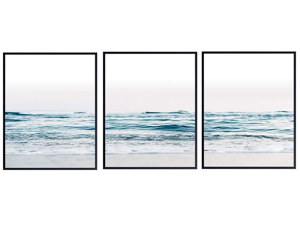 Ocean Waves Unframed Wall Art Print - Set of Three - Great Gift for Surfers and Beach Lovers - Perfect for Beach House - Cool Home Decor - Ready to Frame (8X10) Photo