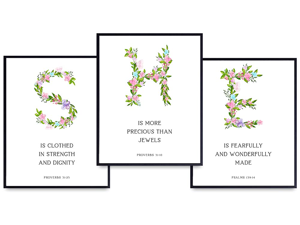 She Is Clothed With Strength And Dignity - Fearfully And Wonderfully Made - She Is More Precious Than Jewels - Proverbs 31 -Psalm 139 Wall Art - Christian Gifts for Women, Girls - Religious Wall Decor