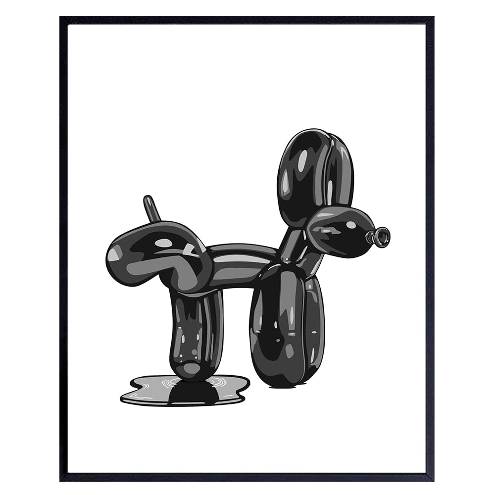 Black Bathroom Wall Decor for Men - funny small Bathroom Signs - Modern Bathroom Pictures - Balloon Dog Pop art - Retro Minimalist Decor - 70s Trendy Funky Dorm Decorations - Black and White Wall Art