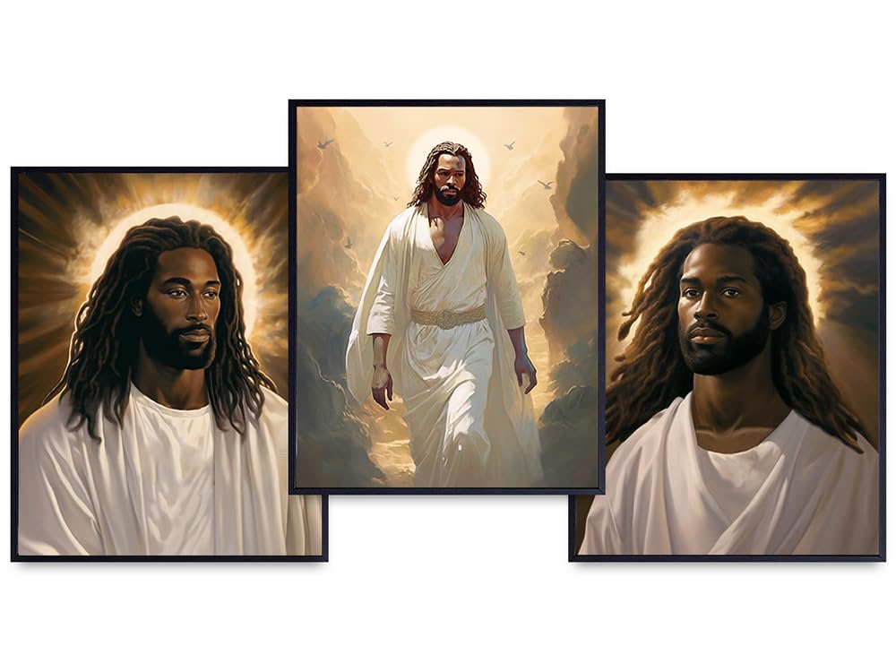 masculine Christian Gifts for African Americans - Jesus Christ Wall Decor Poster for Black Man, Black women, Black Men - Religious Black Wall Art for Bedroom - Blessed Scripture Inspiration Wall Decor
