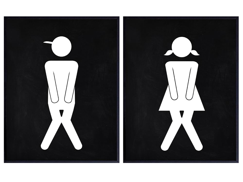 funny Restroom Decor Restroom Sign - Cute Bathroom Set - Bathroom Signs for Modern Bathroom - Black and White Bathroom Decor - Powder room Decor - Black Bathroom Accessories - Washroom Bath Decor