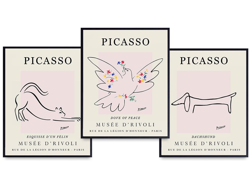 Pablo Picasso Style Wall Collage - Mid-century modern Minimalist Wall Decor - Pink Aesthetic Room Decor - Gallery Wall Art - Vintage Retro Abstract art Line art - Living room, Bedroom Decor for Women