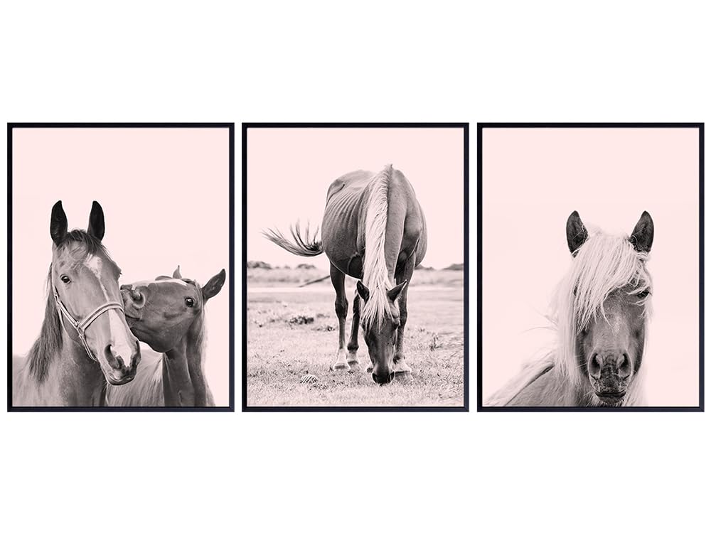 Horse Wall Decor LARGE 11x14 - Western Home Decor for Girl Bedroom, Office, Living Room - Boho-chic, Shabby chic Decor - Ideal Gift for Equestrian Women - Pink Pony - Farmhouse Wall Art Set for Girls