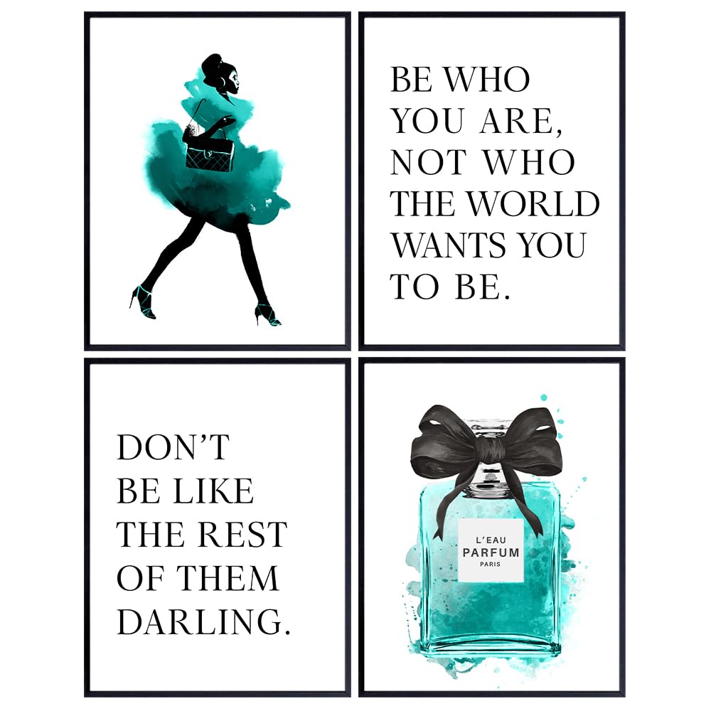 Motivation Quotes Wall Art - Positive Quotes Wall Decor Set - Inspiration Gift for Black African Americans Woman - Glam Wall Decor - Blue Fashion Wall Art - Designer Perfume