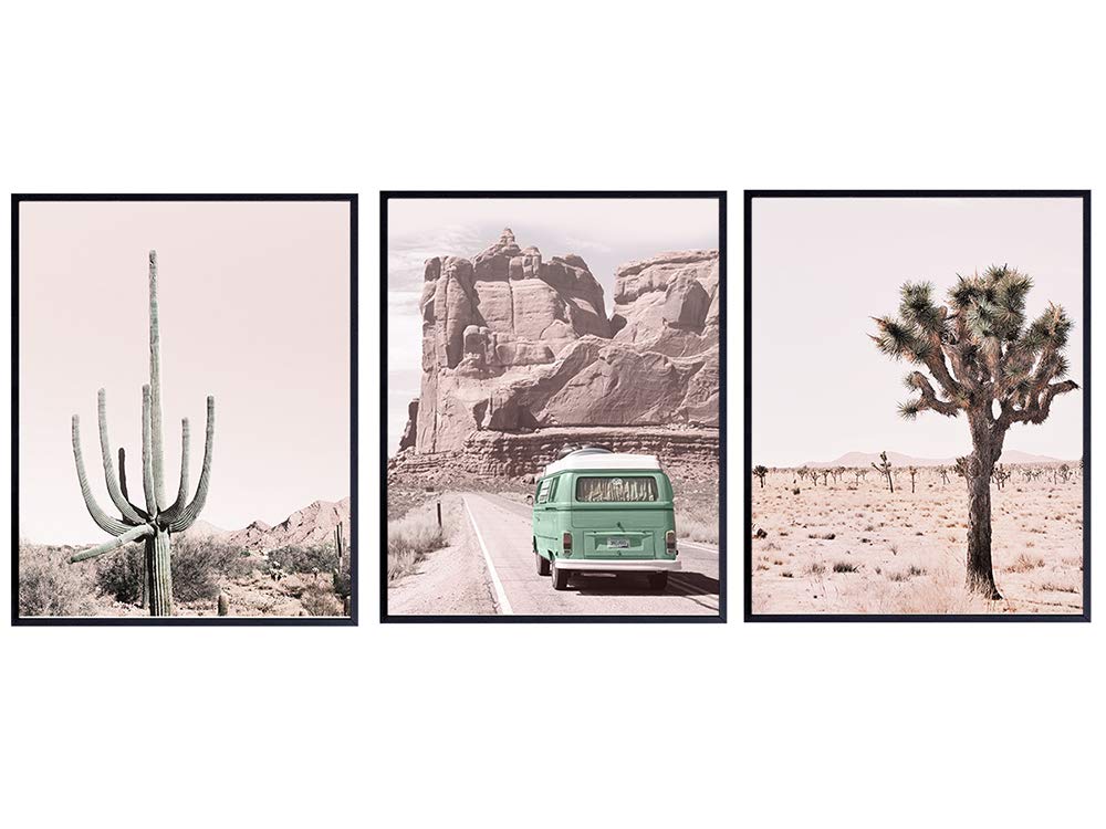 Desert Cactus Travel Photo Set - 8x10 Volkswagen Van Picture Posters - Gift for American West Photography Fans - Unframed Wall Art Prints