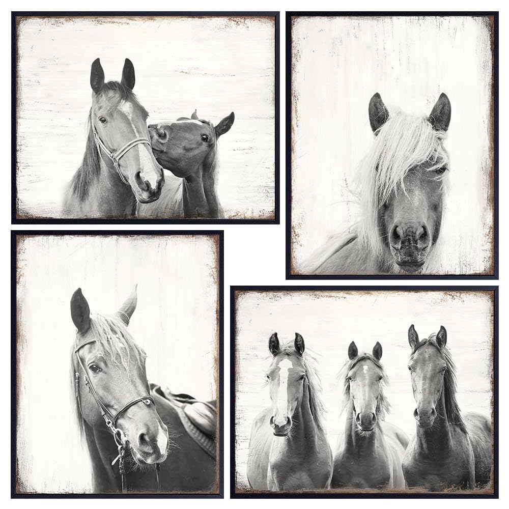 Horse Wall Art Farmhouse Decor - Rustic Farmhouse Style Boho-chic Country Western Bedroom Home Decor Set - Vintage Art Posters for Women, Woman, Girl, Teen, Cowgirl - Retro style Horses Wall Art print