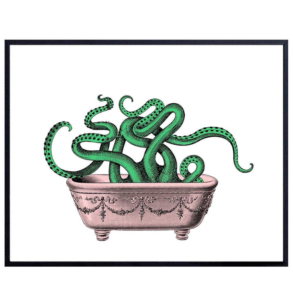 Octopus Decor - Octopus Bathroom Decor - Bathroom Wall Art - Bathtub Decor - Octopus Wall Art - Pink Bathroom Decor - Beach Bathroom Decorations - Cute Funny Bathroom Decor for Women - Restroom Sign