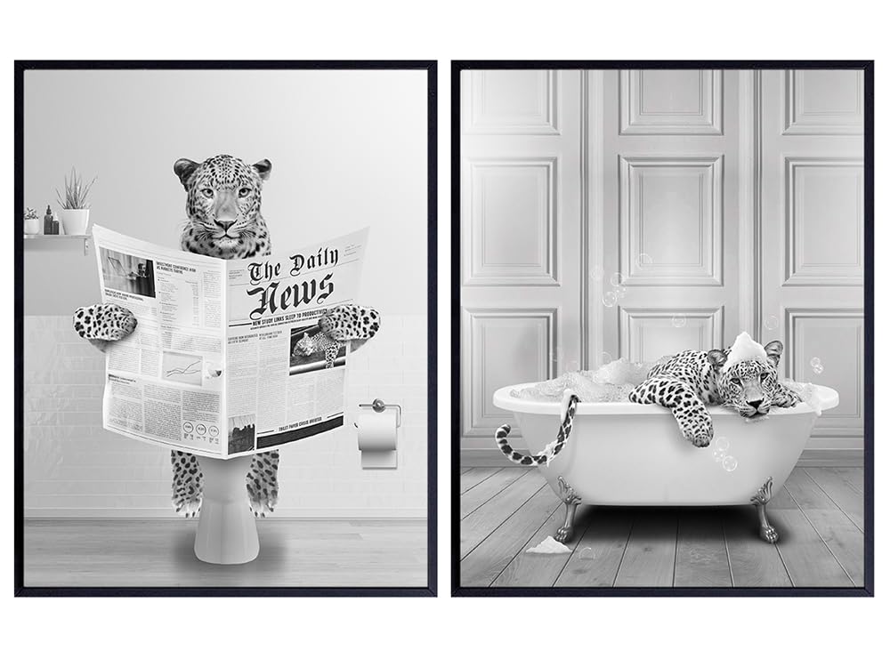 Leopard Print Kids Bathroom Set - Big Cat funny Bathroom Wall Art &amp; Decor - Cute Bathroom Pictures - Restroom Sign - Modern Bathroom Decor for Women - Bathroom Wall Decor - small Bathroom Accessories
