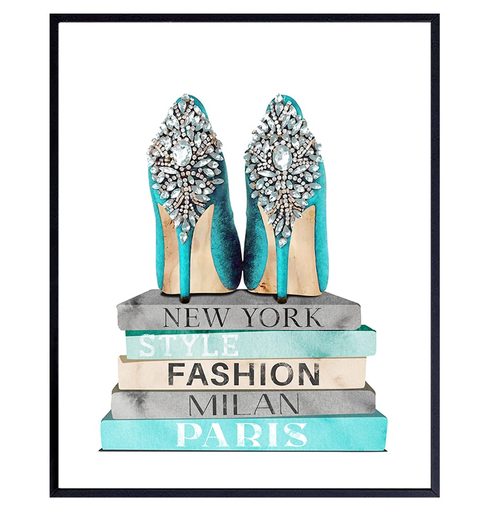 Light Blue Designer Shoes Poster Print - Glam Home Decor - Designer High Heels - Fashion Design Wall Art - Glamour Wall Decor for Women - Luxury Gifts
