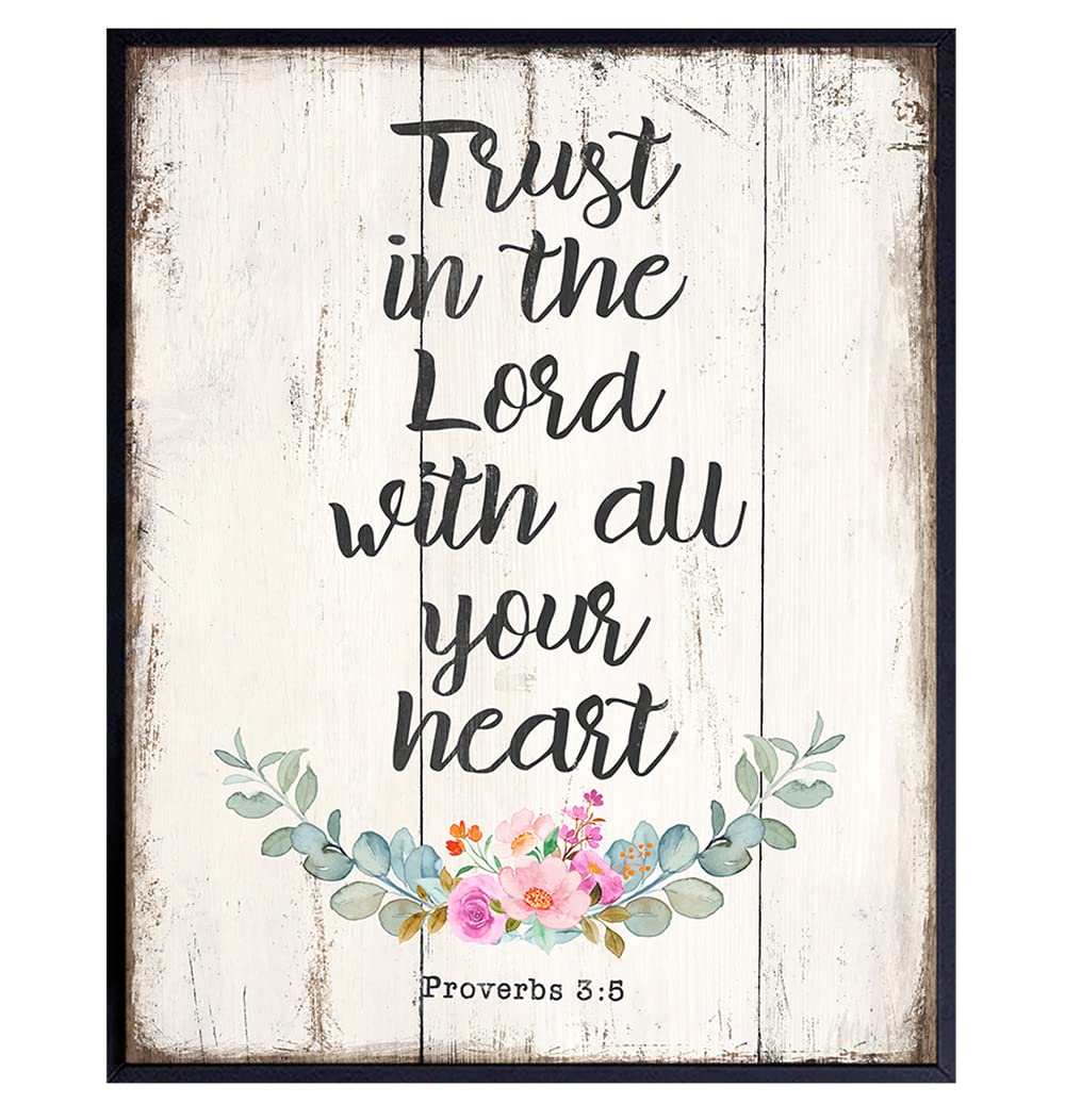 Proverbs 3 5-6 - Trust In The Lord With All Your Heart - Religious Gifts for Women - Holy Scriptures Wall Decor - Christian Wall Decor - Bible Verses Wall Art - Boho Rustic Country Farmhouse Decor