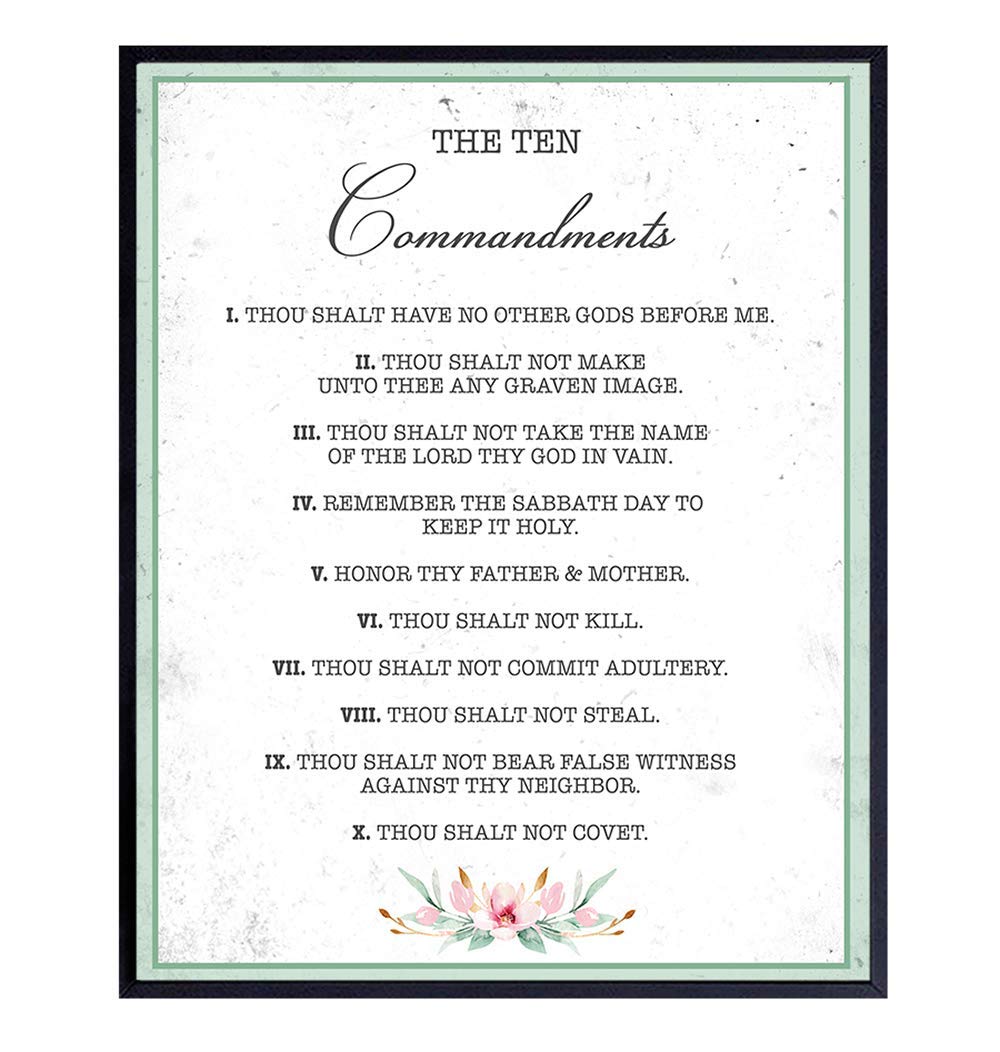 Ten Commandments Wall Decor Poster - 8x10 Religious Christian Scripture - Bible Verse Home or Office Art for Bedroom, Living Room, Bathroom - Gift for God and Jesus Loving Women, Kids, Girls, Teens