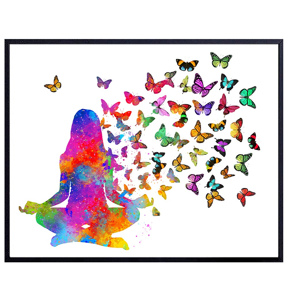 Meditation Decor - Zen Buddhism Decor - Yoga Wall Art - New Age Meditation Gifts for Women - Spa Wall Decor - Namaste Home Decoration for Living Room, Bedroom, Bathroom - Butterflies Poster Print