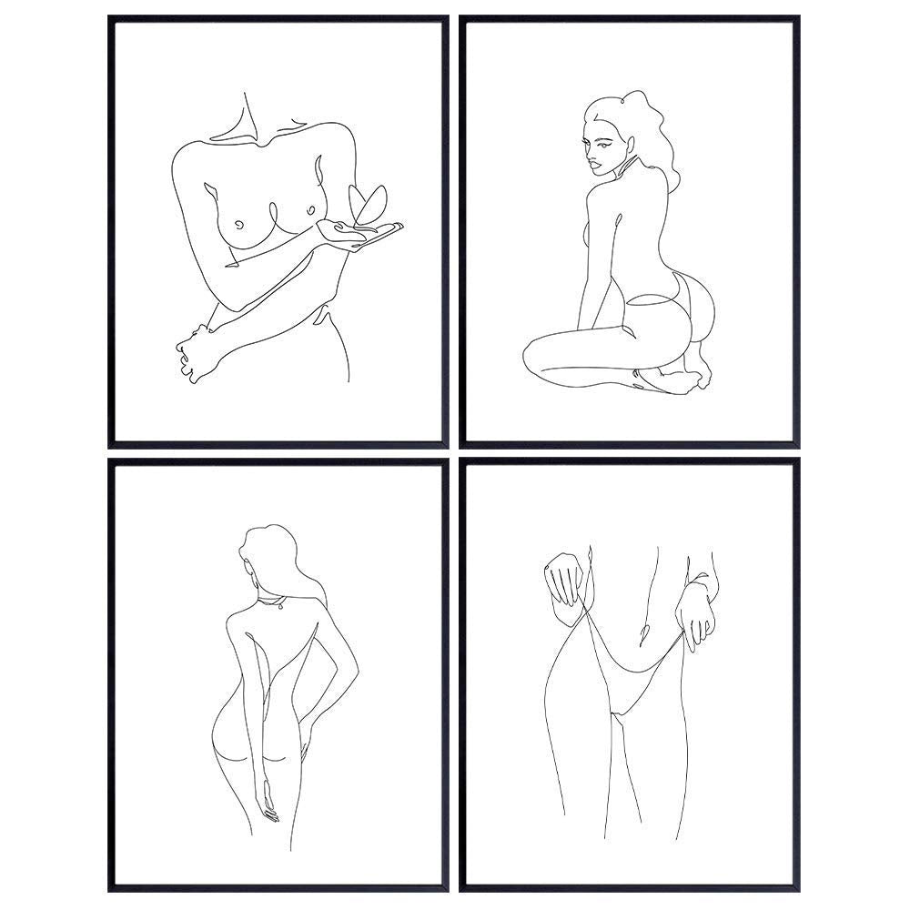Aesthetic Room Decor - Minimalist Line Art Silhouette Poster Set - 8x10 Abstract Contemporary Modern Wall Decor - Unique Matisse Style Gift for Women, Home, Bathroom, Living Room, Bedroom Decorations