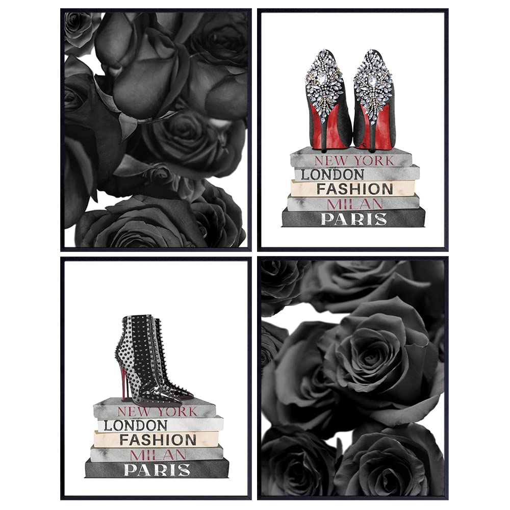 High Fashion Design Wall Art - Glam Home Decor - Designer Shoes Poster Print Set - Glamour Wall Decor - Luxury Gifts for Women - 8x10 Girls Bedroom, Living Room Decor