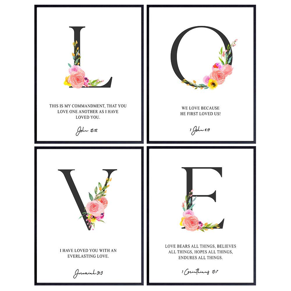 Love Wall Decor - Religious Gifts for Women - Spiritual, Christian, Catholic Wall Decor - Uplifting, Inspirational, Positive Quotes - Bible Verse, Scripture Wall Art - God Wall Decor