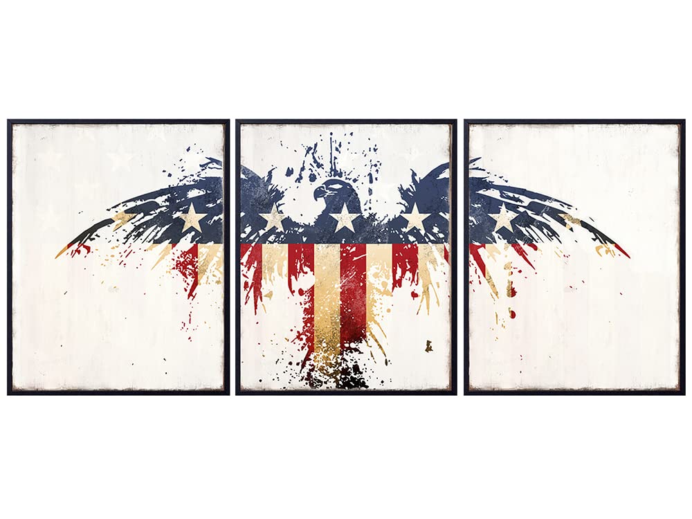 Patriotic Decor - American Eagle Wall Decor - American Flag Wall Decor - Patriotic Decorations - USA Wall Art - Patriotic Gifts for Marine, Army, Air Force, Navy Veteran - 8x10 Poster Set