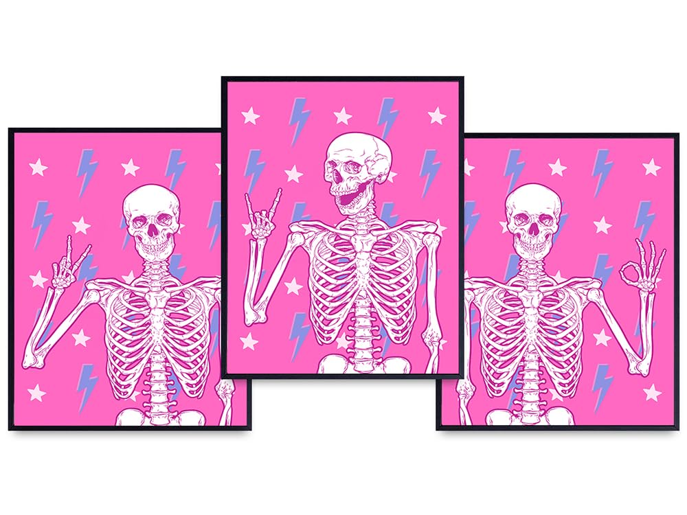 Skeleton Wall Art &amp; Decor - Pink Pop art VSCO Room Decor - Trendy Dorm Room Decor - Yellowbird Art &amp; Design Preppy Room Decor - Witchy Wall Decor Aesthetic - Funky Halloween Poster Set UNFRAMED