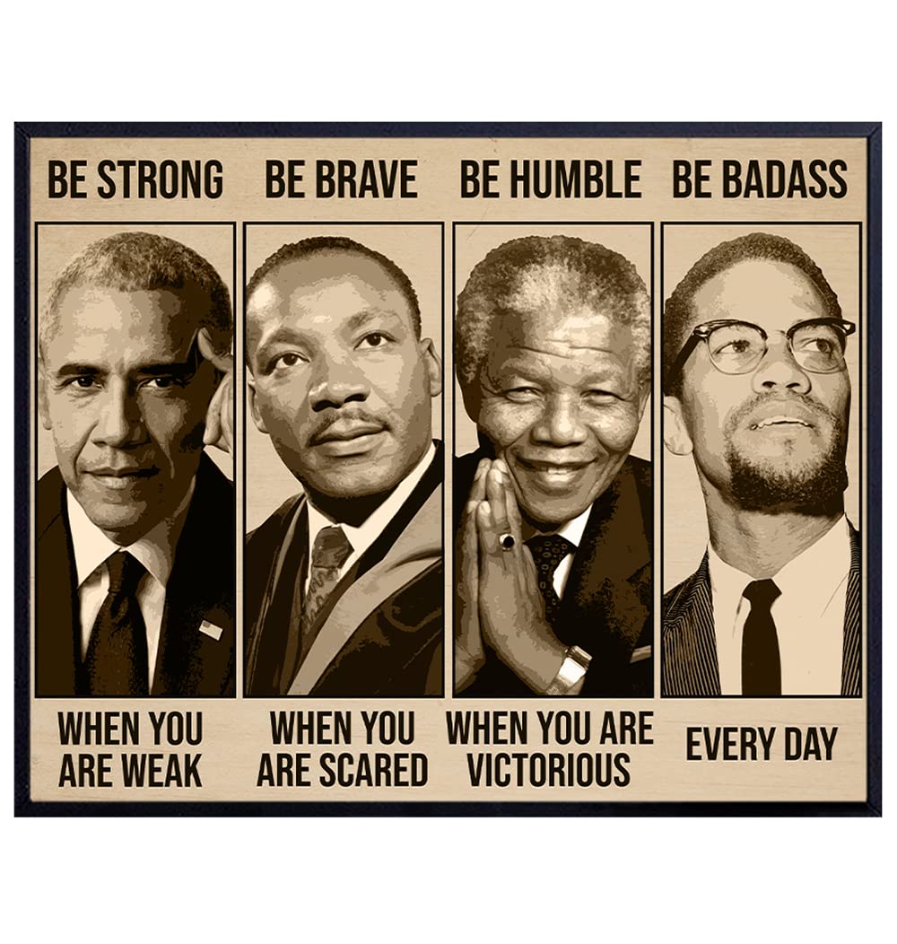 Inspirational African American Wall Art &amp; Decor - Be Strong Be Brave Be Badass - Classroom Decor - Positive Motivational Quotes - Black Culture - Black Pride - Afro American, Black Men, Boys Poster