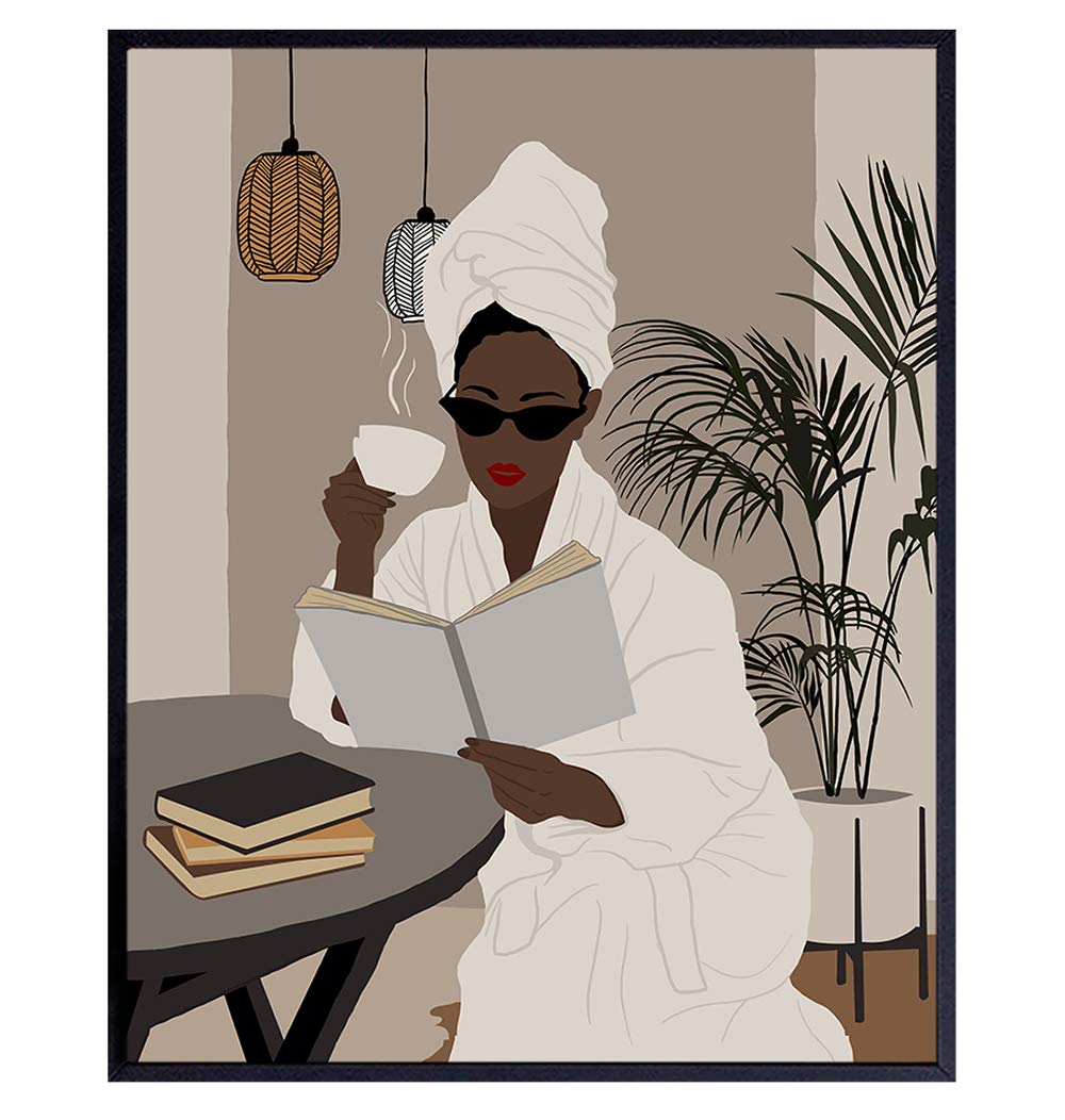 Minimalist African American Wall Art - Bathroom Wall Decor for African American Women, Black Woman, African American Woman, Black Women - Black Wall Art - Abstract Bath Wall Decor - Mid-Century Modern