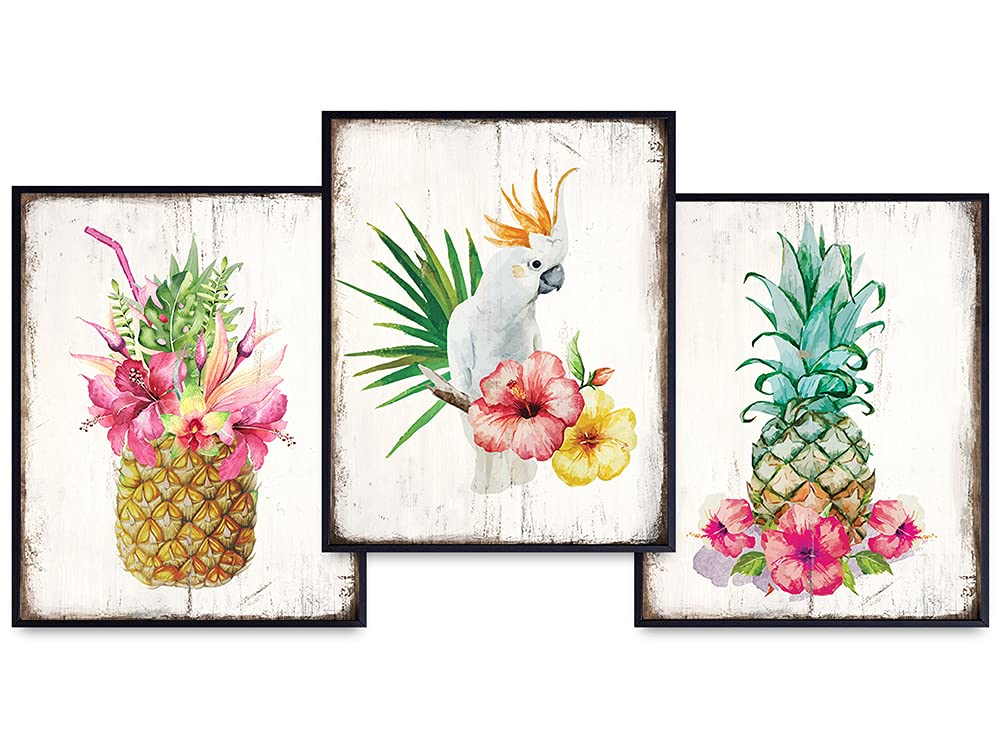 Pineapple Decor, Tropical Hawaiian Wall Art Decoration Set- Vintage Rustic Shabby Chic Sign Photo - Kitchen, Dining Room, Beach House, Ocean, Sea Home, Cafe, Restaurant- Gift for Women -8x10 Unframed