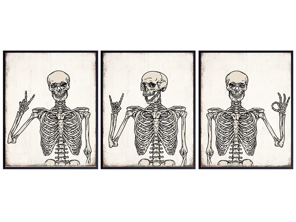 Funny Skeleton Wall Art - Halloween Wall Art &amp; Decor - Gothic Home Decor - Goth Room Decor - Skull Wall Art - Pagan Gifts - Man cave Men Boys Bedroom Dorm - Witchy Pictures print Poster 8x10 UNFRAMED