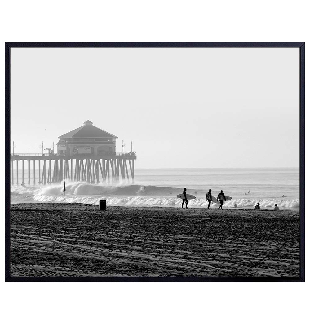 Surf, Beach and Pier Art Print Photo, Wall Art Poster - Unique Home Decor for Beach or Lake House, Family Room - Gift for Surfers, Surfing Fans - 8x10 Photo Unframed