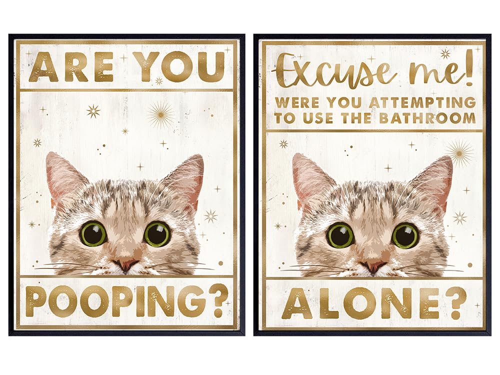 Cat Lovers Bathroom Wall Art - Bathroom Wall Decor - Bathroom Decor for Women Kids - Modern Bathroom Accessories - Restroom Sign - Powder room Bath decoration - Cute Cat Funny Small Bathroom Decor