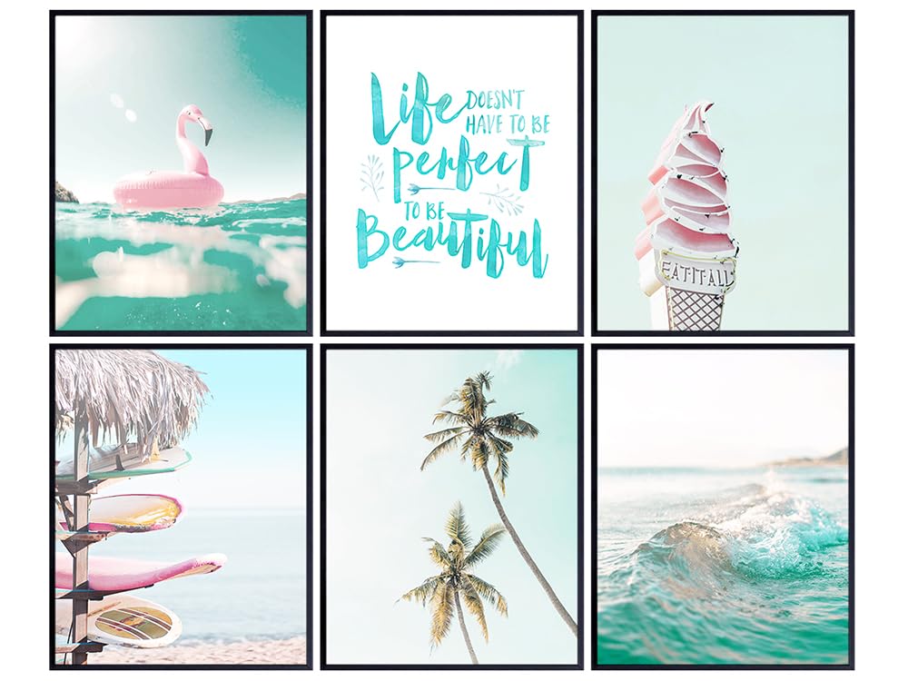 Beach Pictures - Inspirational Sayings - Aqua Teal Blue Ocean Themed Decor - coastal Wall Art - Palm Tree Wall Art - Tropical Room Decor - Surf Decor - Hawaiian Wall Decor - Sea Wall Decor UNFRAMED